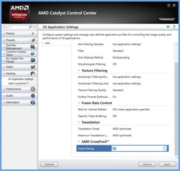 AMD Catalyst Control Center 3D Application Settings